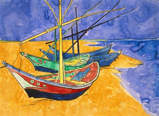 Fishing Boats on the Beach at Saintes-Maries-de-la-Mer (pen & ink with w/c on paper) a Vincent Van Gogh