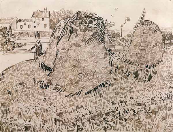 V.v.Gogh, Haystacks / Drawing / 1888 a Vincent Van Gogh