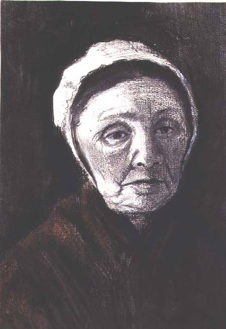 Head of an old woman in a Scheveninger cap, 1882-83 (charcoal, black and brown a Vincent Van Gogh