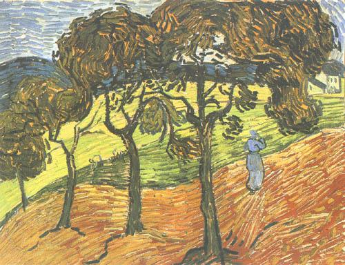 Landscape with trees and figures a Vincent Van Gogh