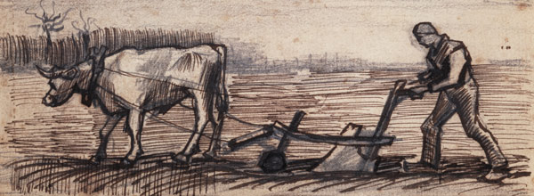 At the Plough, from a Series of Four Drawings Symbolizing the Four Seasons (pencil, pen and brown a Vincent Van Gogh