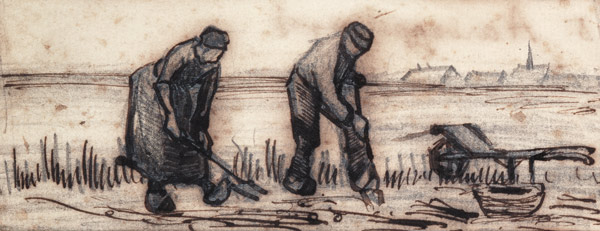 The Potato Harvest, from a Series of Four Drawings Symbolizing the Four Seasons (pencil, pen and bro a Vincent Van Gogh