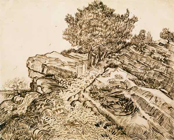 V.v.Gogh, Rock of Montmajour /Draw./1888 a Vincent Van Gogh