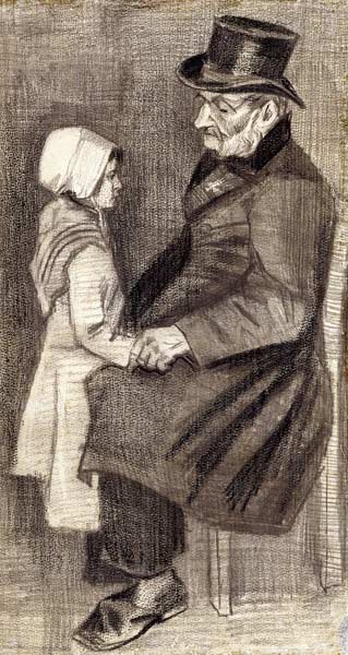 Seated Man with his Daughter, 1882 (black chalk, pencil on a Vincent Van Gogh