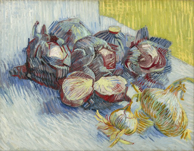 Still life with red cabbage and onions a Vincent Van Gogh