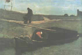 Peat boat with two figures