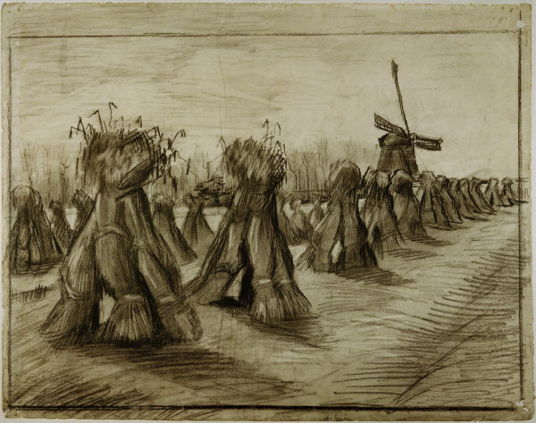 Van Gogh, Sheaves & Windmill /Draw./1885 a Vincent Van Gogh