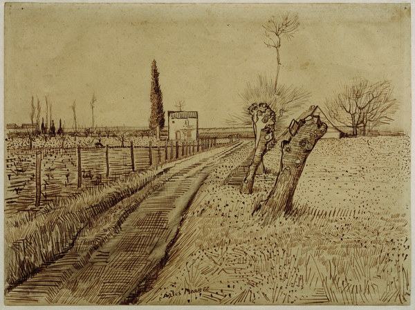 V.v.Gogh,Landscape w.Pollard Trees/Draw. a Vincent Van Gogh