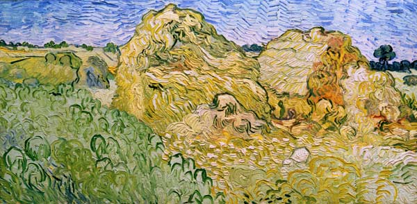 V.v.Gogh, Field w.Wheat Stacks/Ptg./1890 a Vincent Van Gogh