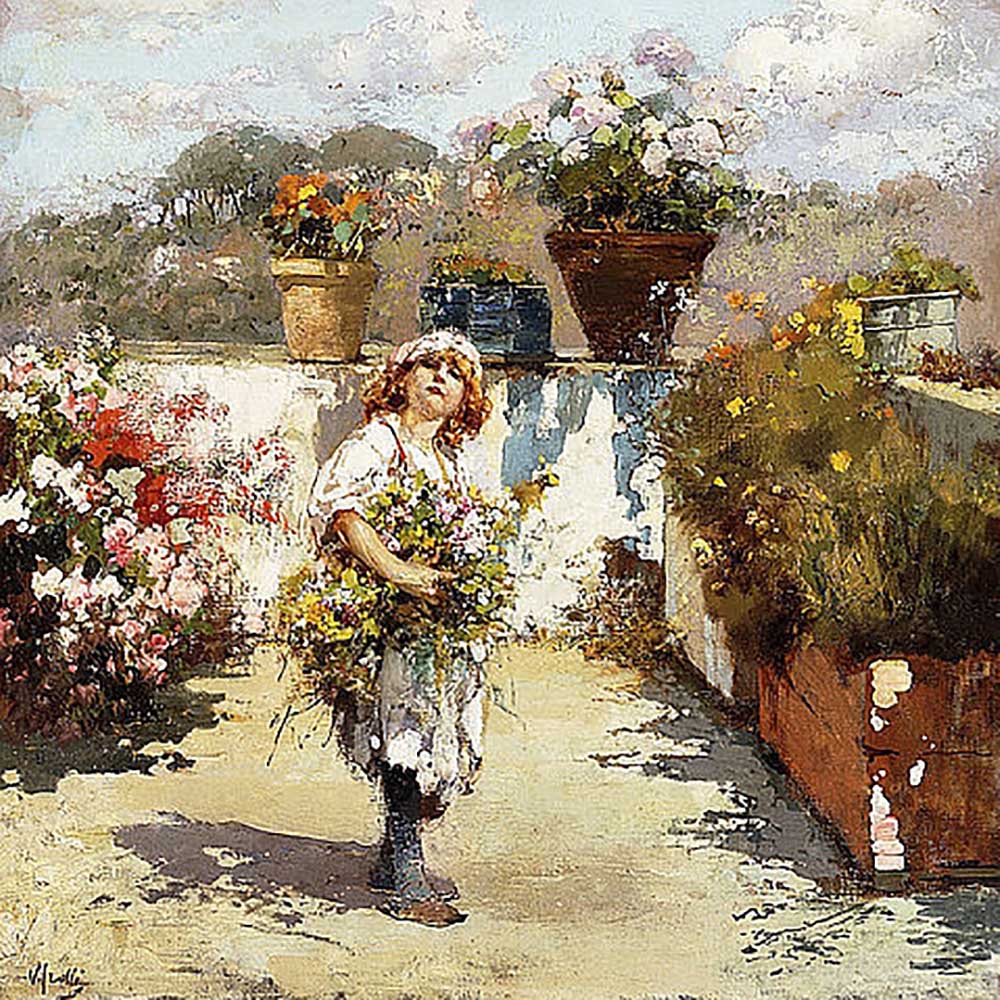 Flower girl on a sunny balcony a Vincenzo Irolli