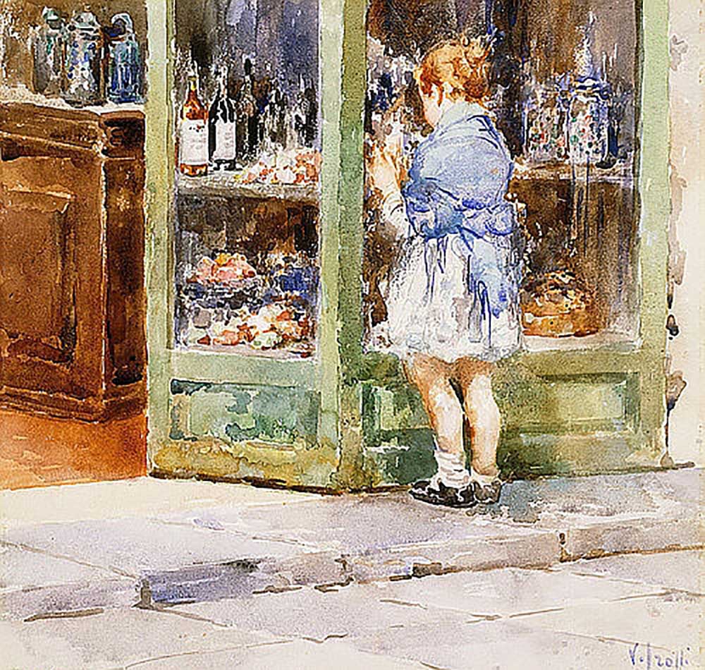 A girl at a shop window a Vincenzo Irolli