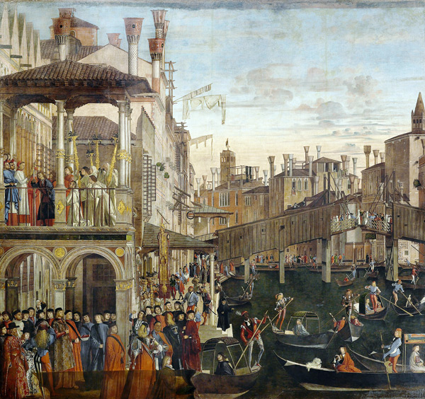 The Miracle of the Relic of the True Cross on the Rialto Bridge a Vittore Carpaccio