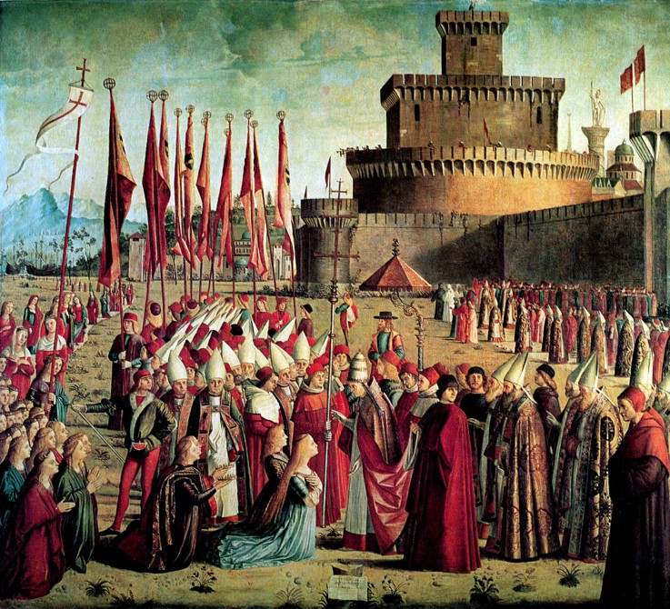 The Pilgrims are met by Pope Cyriacus in front of the Walls of Rome (The Legend of Saint Ursula) a Vittore Carpaccio