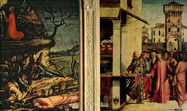 Christ's Calling of St. Matthew and the Agony in the Garden (oil on two panels) a Vittore Carpaccio