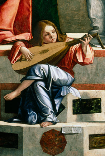 Minstrel angel playing a lute, detail from The Presentation of Jesus in the Temple a Vittore Carpaccio