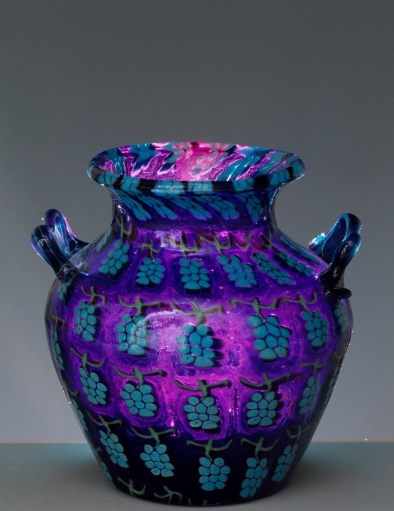 Blown glass vase decorated with clustered turquoise murrine a Vittorio Zecchin