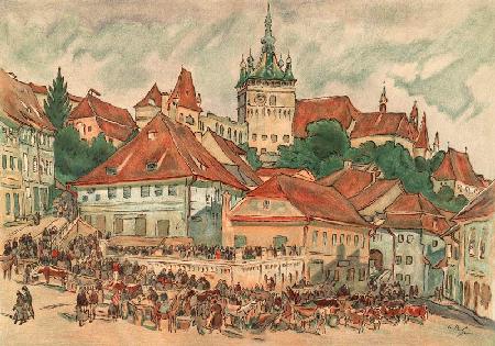 Cattle market in Sighisoara , Buhne