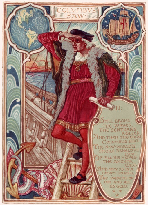 Christopher Columbus. From: Columbia's Courtship: A Picture History of the United States a Walter Crane