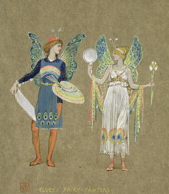 Elves and Fairy Painters, from 'The Snowman' 1899 (w/c on paper) a Walter Crane