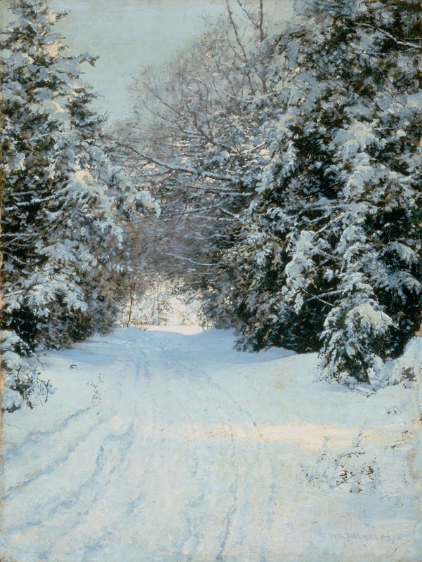 Snow-covered woodland path a Walter Launt Palmer