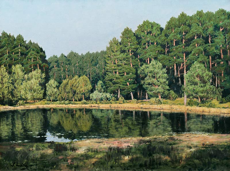 Waldlandschaft mit einem maerkischen See a Walter Leistikow
