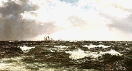 Seascape with Ships in Mid Channel a Walter Shaw
