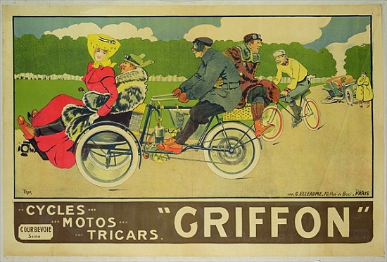 Poster advertising ''Griffon Cycles, Motos & Tricars'' a Walter Thor