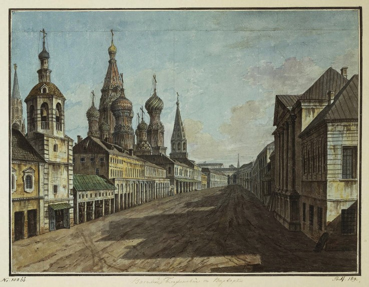 View of the Cathedral of St Basil the Blessed from Varvarka Street a Werkst. Alexejew