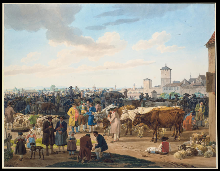 Viehmarkt am Rande einer Stadt a Wilhelm Alexander Wolfgang von Kobell