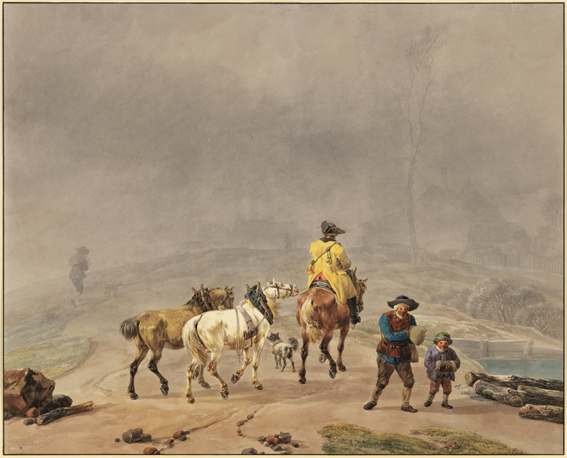 Reitender Postillion mit zwei Handpferden in winterlicher Landschaft a Wilhelm Alexander Wolfgang von Kobell
