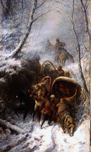 Cossacks with horse-drawn sleighs in a narrow pass a Wilhelm Amandus Beer
