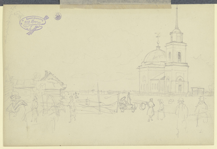 Skizze einer Kirche und des Kirchplatzes a Wilhelm Amandus Beer