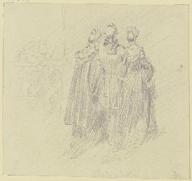 Rokokokavalier mit zwei Damen in Rückenansicht