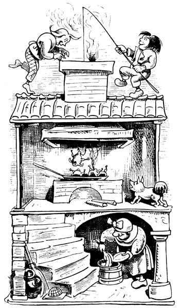 The widow's house (second trick). From "Max and Moritz (A Story of Seven Boyish Pranks)" by Wilhelm  a Wilhelm Busch