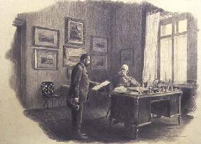 Emperor Franz Joseph I of Austria (1830-1916) at his writing desk at Jagdrock (pencil)
