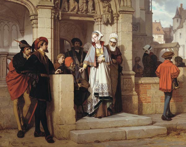 Faust und Mephistopheles warten an der Kirchentür auf Gretchen a Wilhelm Koller