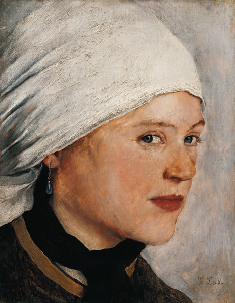 Girl with a white headscarf. a Wilhelm Maria Hubertus Leibl