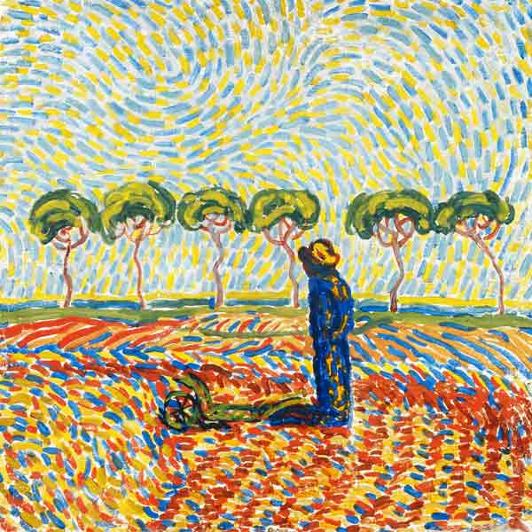 Blauer Mann in gelber Landschaft a Wilhelm Morgner