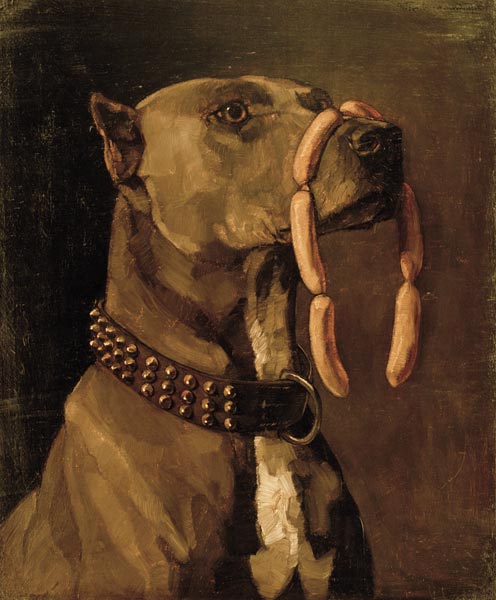 Dogge mit Würsten (Ave Caesar morituri te salutant) a Wilhelm Trübner