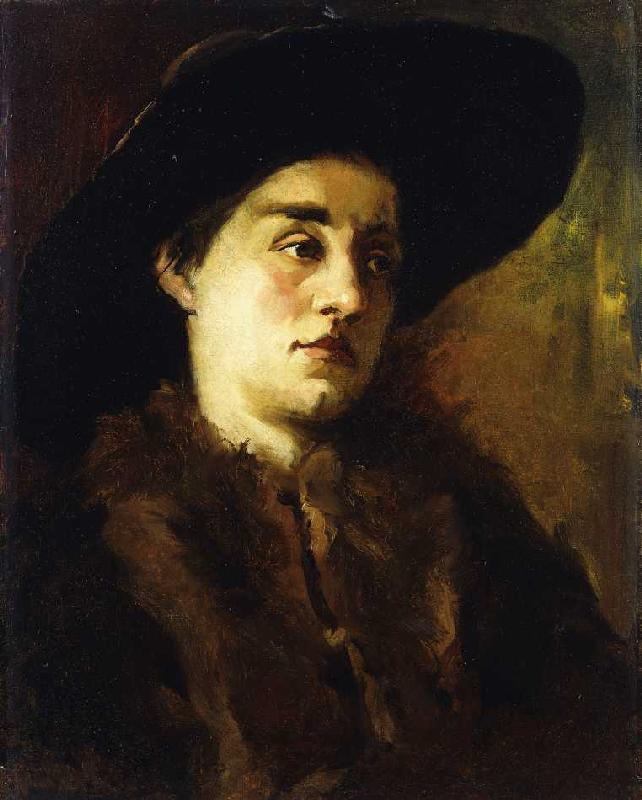Bildnis einer Dame mit Pelzkragen und schwarzem Hut. a Wilhelm Trübner