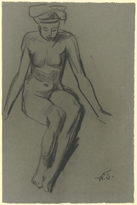 Sitting female nude a Wilhelm Trübner