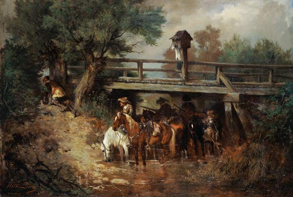 Mounted soldiers in the 30-year war under a bridge a Wilhelm von Diez