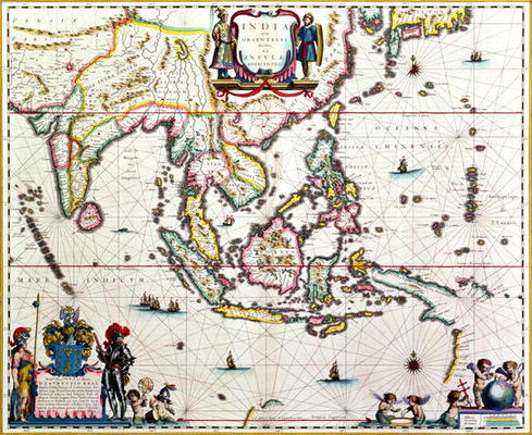 India Quae Orientalis Dicitur, Et Insulae Adiacentes, map showing South-East Asia and The East Indie a Willem Blaeu