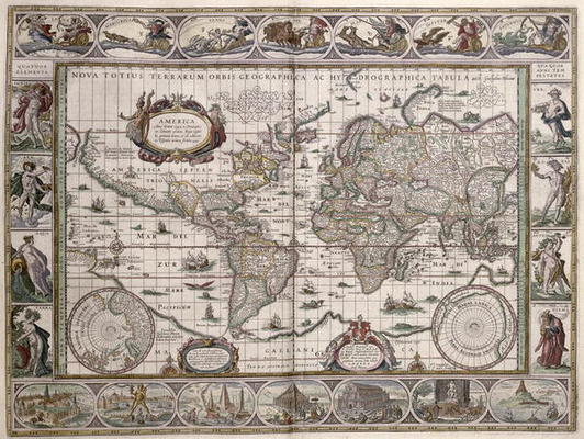 World Map, from 'Le Theatre du Monde' or 'Nouvel Atlas', 1645 (coloured engraving) a Willem Blaeu