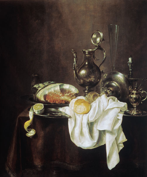 Still Life of Ham and Silver Plate a Willem Claesz Heda