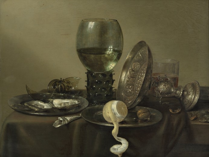 Still Life with Oysters, a Rummer, a Lemon and a Silver Bowl a Willem Claesz Heda