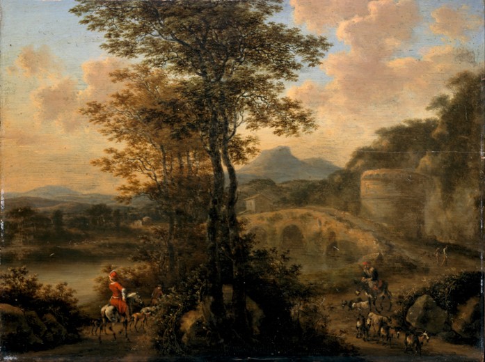 Italian River Landscape with Stone Bridge a Willem de Heusch