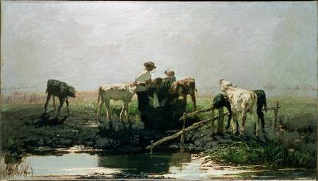 Calves at a Pond a Willem Maris