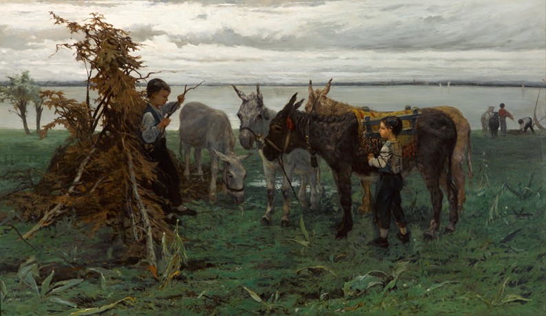 Boys herding donkeys a Willem Maris