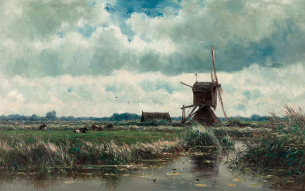 Polder landscape with windmill near Abcoude a Willem Roelofs